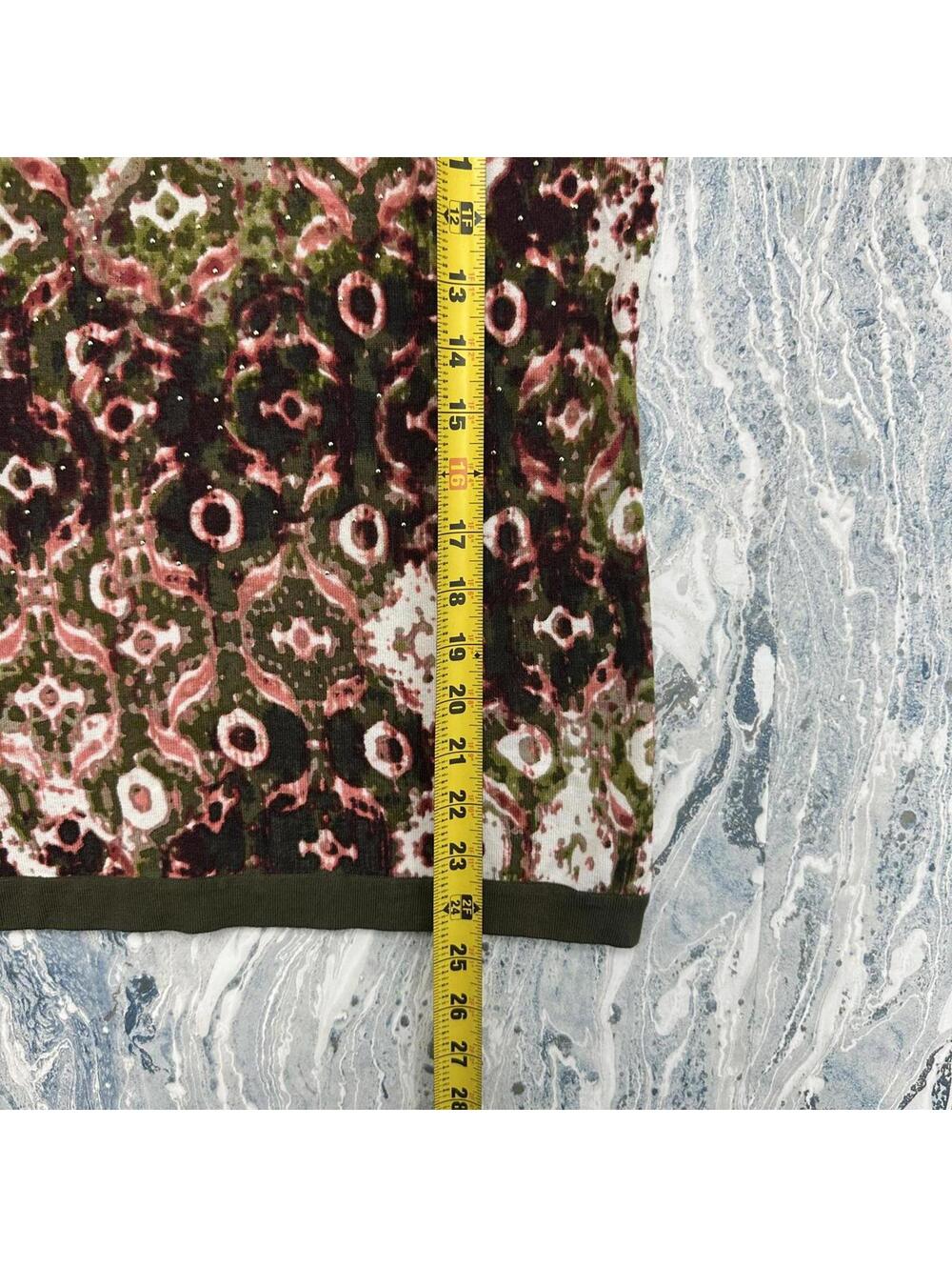 Boho Indie Olive Green Patterned Sleeveless Top L - Picture 7 of 8